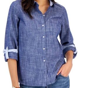 TOMMY HILFIGER Cotton Printed Roll-Tab Utility Shirt